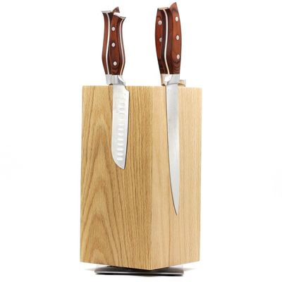 Sostenible 300x150x150mm 4 lados Bloque de cuchillo magnético 360 portacuchillo de madera giratorio