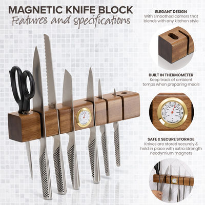 Cuchillo magnético de madera multifuncional con termómetro e higrómetro 325x55x50mm
