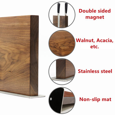 260x240x32 mm Portacuchillos magnéticos de doble cara con madera de bambú permanente