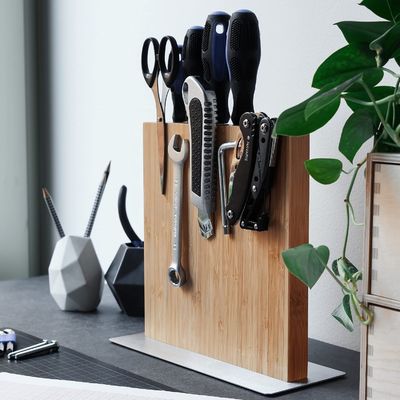 260x240x32 mm Portacuchillos magnéticos de doble cara con madera de bambú permanente
