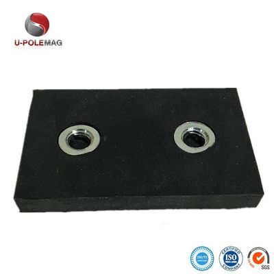 Magnetos rectangulares de neodimio recubiertos de caucho personalizados Magnetos de neodimio de grado con dos agujeros