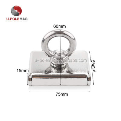 Magneto de olla rectangular cuadrado personalizado con tornillo de eyebolt M10 y fuerza de tracción de 330 libras