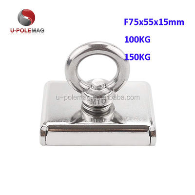 Magneto de olla rectangular cuadrado personalizado con tornillo de eyebolt M10 y fuerza de tracción de 330 libras