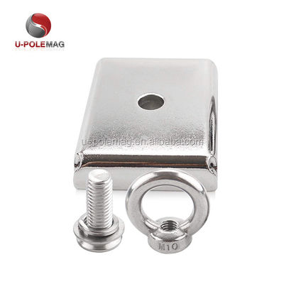 Magneto de olla rectangular cuadrado personalizado con tornillo de eyebolt M10 y fuerza de tracción de 330 libras