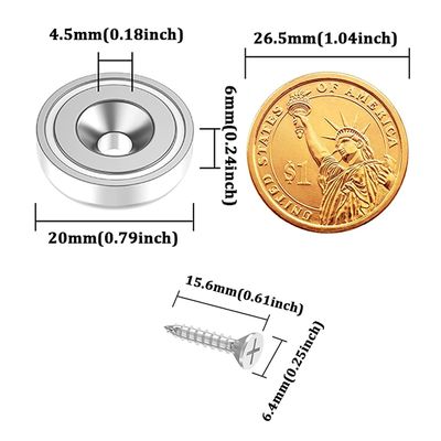 D20 MM 20lbs NdFeB Magneto de maceta con agujero contrafundido Altura total H 7.2 mm Agujero d1 4.5 mm