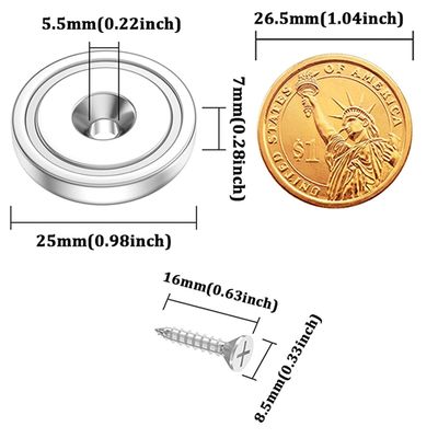 Magneto de taza de 25 mm de superpotencia con agujero contrafundido Resistencia aproximada de 19 kg Agujero d1 5,5 mm