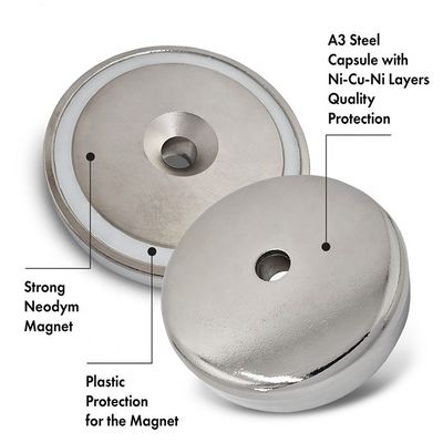 75 kg de fuerza de Neodimio NdFeB Magneto de olla superficial con agujero de montaje contra hundimiento D48x10.8mm
