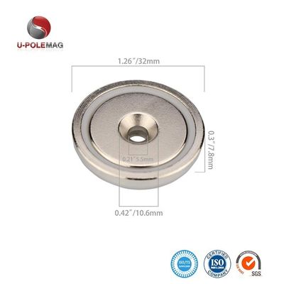 75 kg de fuerza de Neodimio NdFeB Magneto de olla superficial con agujero de montaje contra hundimiento D48x10.8mm