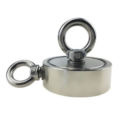 D75mm 200 kg Fuerza de tracción doble cara redonda fuerte Kit de pesca magnético Magneto de rescate con gancho