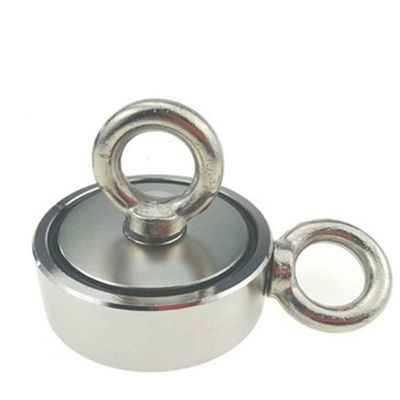 D75mm 200 kg Fuerza de tracción doble cara redonda fuerte Kit de pesca magnético Magneto de rescate con gancho