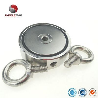 D75mm 200 kg Fuerza de tracción doble cara redonda fuerte Kit de pesca magnético Magneto de rescate con gancho