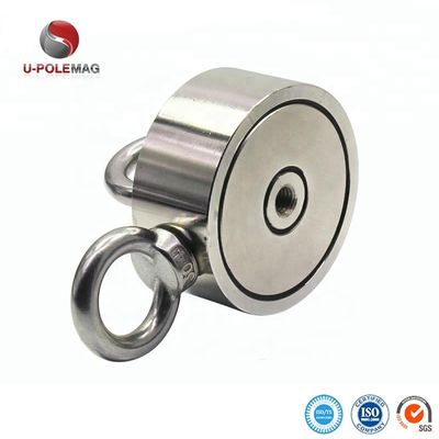 D75mm 200 kg Fuerza de tracción doble cara redonda fuerte Kit de pesca magnético Magneto de rescate con gancho