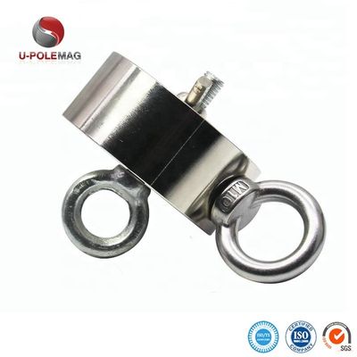 D75mm 200 kg Fuerza de tracción doble cara redonda fuerte Kit de pesca magnético Magneto de rescate con gancho