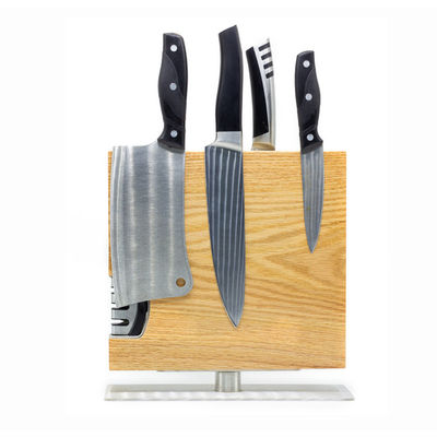 Conjunto de soporte de cuchillo magnético de roble con soporte magnético y afilador de cuchillo Diseño sostenible