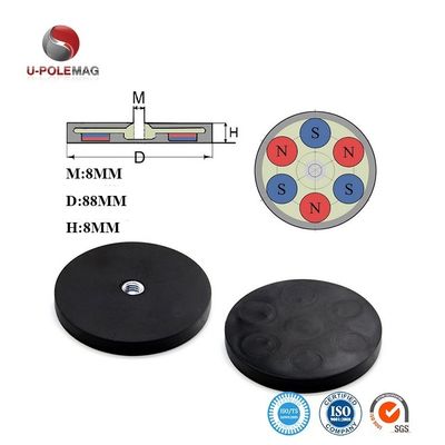 Magnético de olla recubierto con caucho de neodimio de fuerza de tracción con montaje antideslizante de hilo interno M4