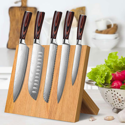 Diseño personalizado Bloque de cuchillo magnético de bambú natural soporte con imanes fuertes