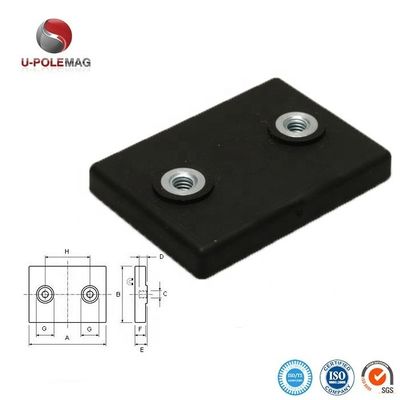 Imágenes rectangulares de caucho personalizado con recubrimiento de neodimio con dos orificios con fuerza completa según lo solicitado
