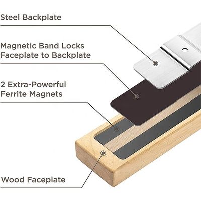 Eco-amigable 16 pulgadas de cuchillo magnético banda de caucho de madera de la cocina del magnetista para la pared
