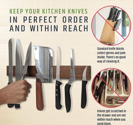 16 pulgadas de madera profesional de cuchillo magnético de tira de ahorro de espacio de cuchillo con el poder ideal para bloques bolsas de rollo