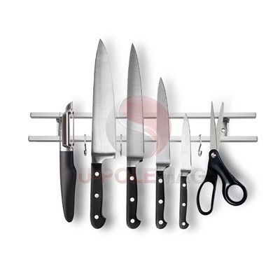 304 Acero inoxidable Magnético Cuchillo Bar Rack con 6 ganchos y Magneto de ferrita Tipo 10 pulgadas