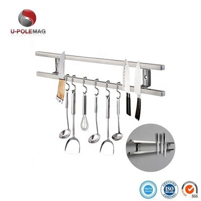 304 Acero inoxidable Magnético Cuchillo Bar Rack con 6 ganchos y Magneto de ferrita Tipo 10 pulgadas