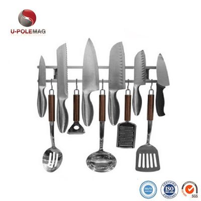 304 Acero inoxidable Magnético Cuchillo Bar Rack con 6 ganchos y Magneto de ferrita Tipo 10 pulgadas