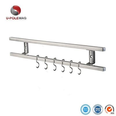 304 Acero inoxidable Magnético Cuchillo Bar Rack con 6 ganchos y Magneto de ferrita Tipo 10 pulgadas