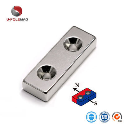 10000 Gauss N52SH Magnético de bloque fuerte con 2 agujeros de contra-penetración Material de neodimio NdFeB